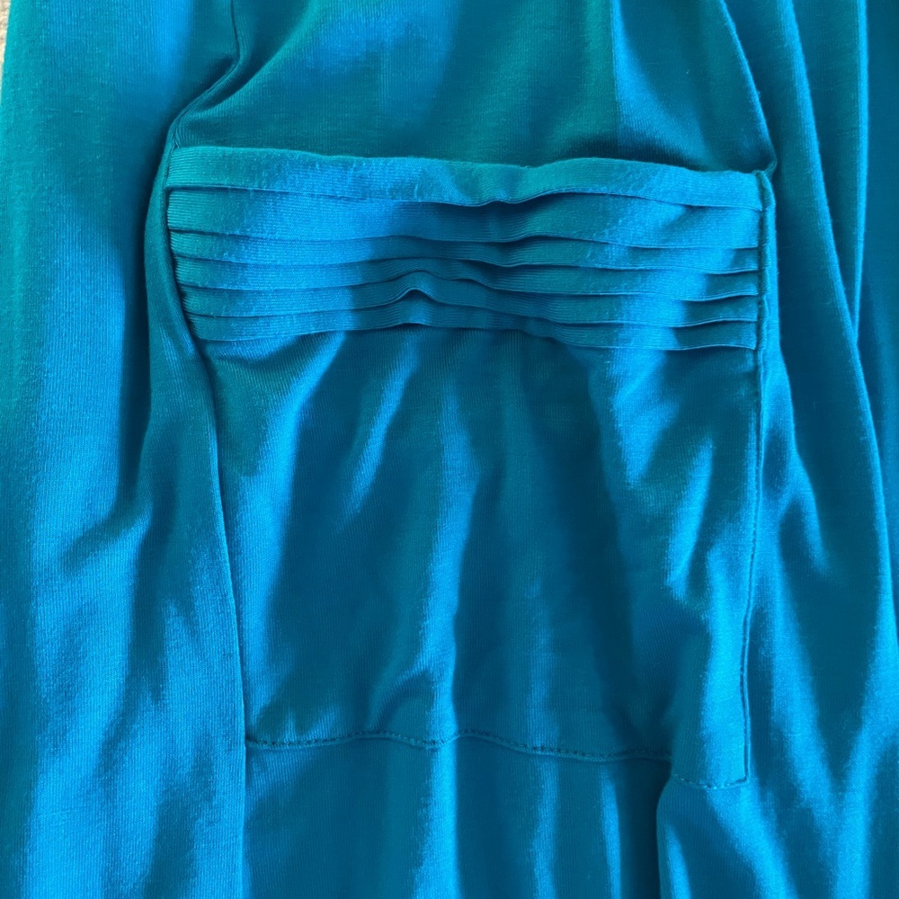 Ellen Tracy A-Line Empire Waist Pleat Detail Turquoise Sundress - Picture 3 of 5